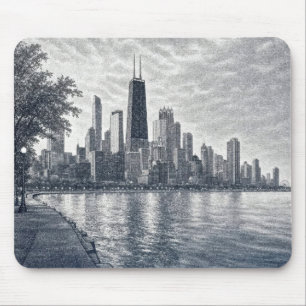 Pointillism Chicago Skyline Mouse Pad
