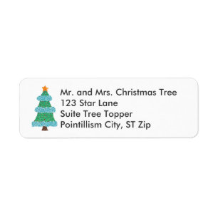 Pointillism Christmas Tree Star Address Labels