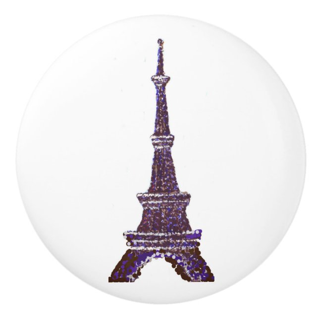 Pointillism Eiffel Tower ceramic drawer knobs (Front)
