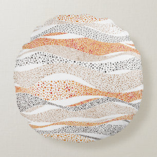Pointillism Wavy Polka: Cute Doodle Textile Round Pillow