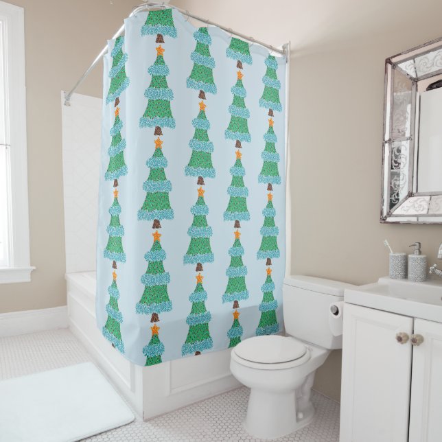 Pointillisme Arbres de Noël Douche rideaux (En situation)
