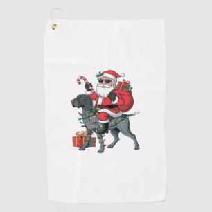 Pointing Dog Lover Funny Santa Riding Pointing Dog Golf Towel