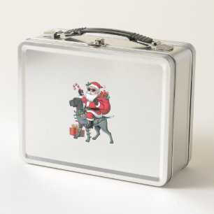 Pointing Dog Lover Funny Santa Riding Pointing Dog Metal Lunch Box