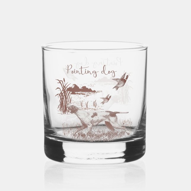 Pointing dog  whiskey glass (Front)