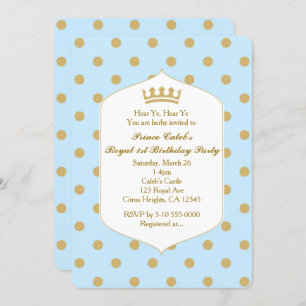 Points Bleus et or Royal Crown Prince Invitations