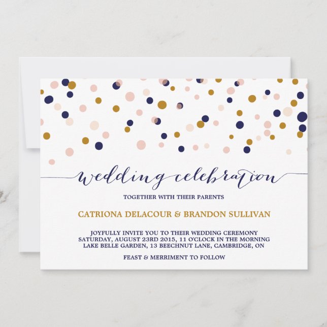 Points Confetti rose et or Faire-part de mariage I (Devant)