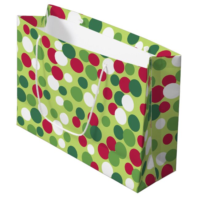 Points de Noël rétro Grand sac cadeau (Devant Angle)