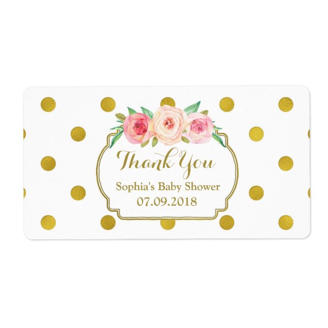 Points d'or blanc Baby shower Floral Étiquettes (Devant)