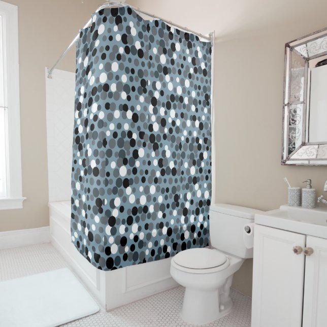 Points Gris Cool Rétro Salle de bain Douche rideau (En situation)