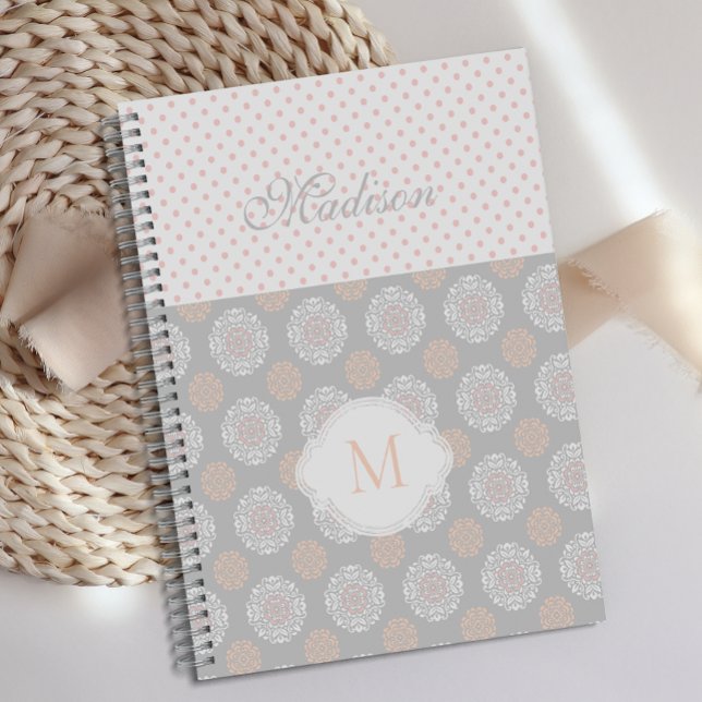 Points Gris Peach Rose Monogram tendance (Créateur téléchargé)
