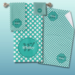 Points Polka Classiques Turquoise & Monogramme Nom