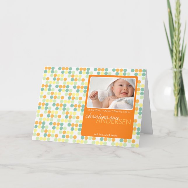 Points Rétro Orange ・ Faire-part bébé (Devant)