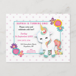 Points Unicorne blanc mignon première invitation a