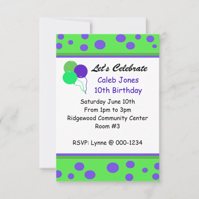 Points Whimsical et ballons Invitation Anniversair (Devant)