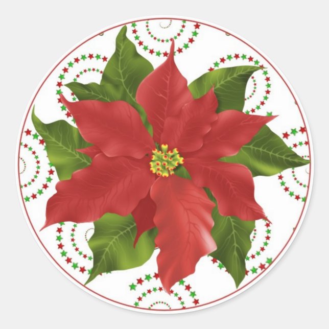 Pointsettia Christmas Cupcake Toppers Stickers (Front)