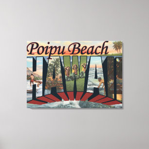 Poipu Beach, Hawaii - Large Letter Scenes Canvas Print
