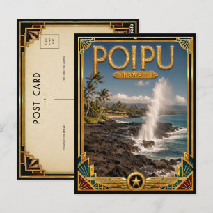 Poipu Hawaii Vintage Art Deco Golden Age Postcard