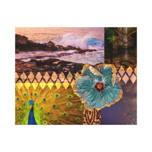 Poipu Sunrise, Kauai Hawaiian Collage Canvas Print