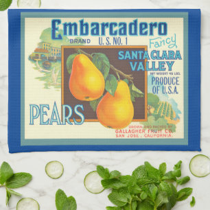 Poires Vintage Fruit Crate Art Serviette de cuisin