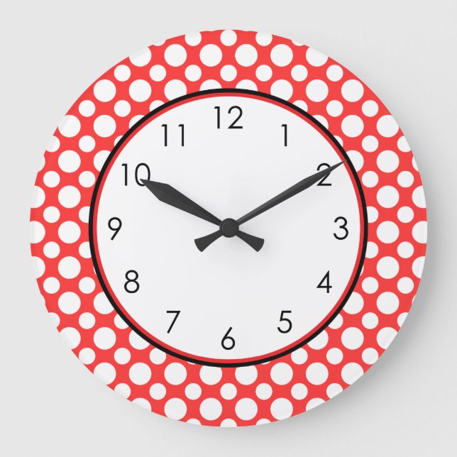 Pois blancs sur rouge avec horloge en nombre (Recto)