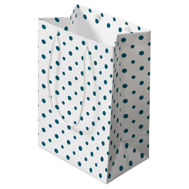 Pois bleu foncé sur sac cadeau personnalisé blanc (Devant Angle)