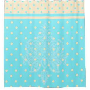 Pois bleus et rideau de douche jaune