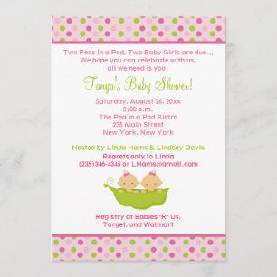 Pois dans un Baby shower Twin Girls 5x7 Invitation