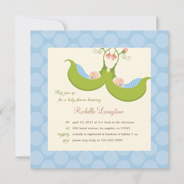 Pois dans un Pod Boy Twins Baby shower Invitation (Devant)