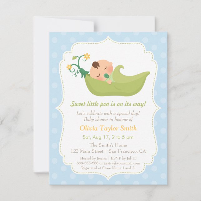 Pois doux dans des invitations d'une douche de (Devant)