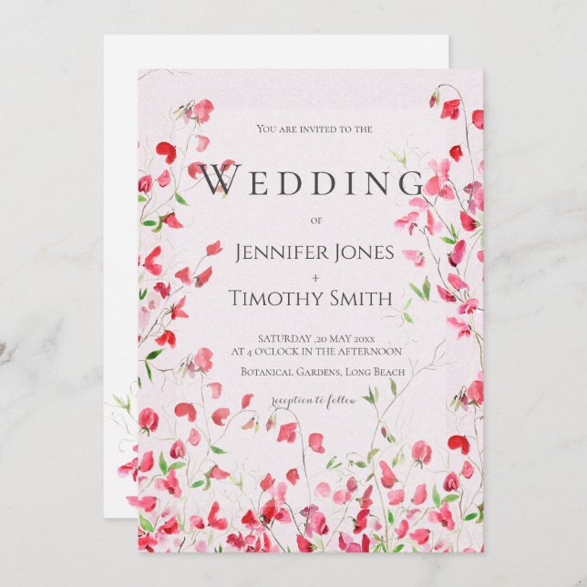 pois doux rose aquarelle 2 faire-part de mariage (Devant / Derrière)