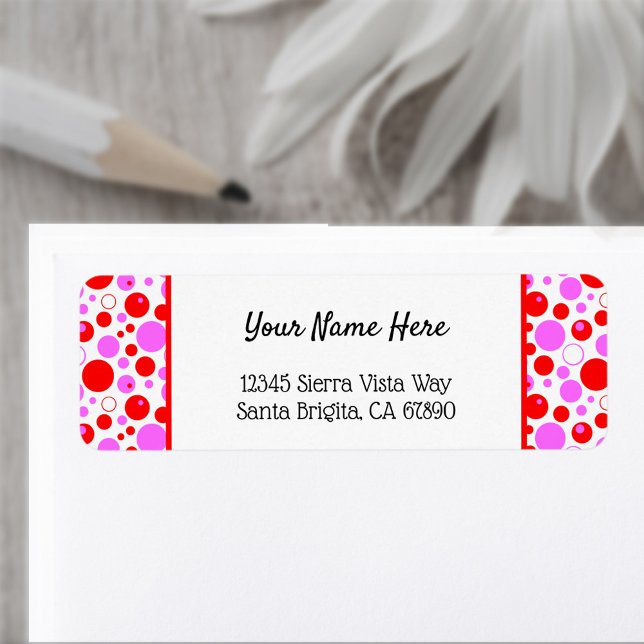 Pois et cercles roses rouges - Retour modifiable (Pink and red polka dots custom return address labels)