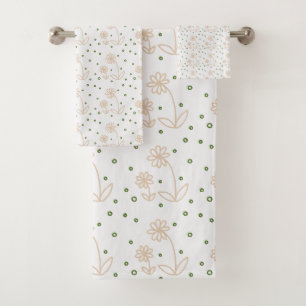Pois et marguerites 2 - Blanc, Sable et Palm Green