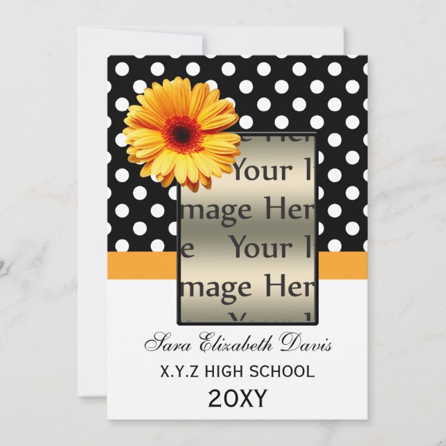 pois marguerite jaune Graduation photo Invitations (Devant)