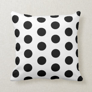 Pois noirs chic sur oreiller à lancer blanc