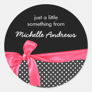 Pois noirs et Étiquette cadeau Neon Pink Bow