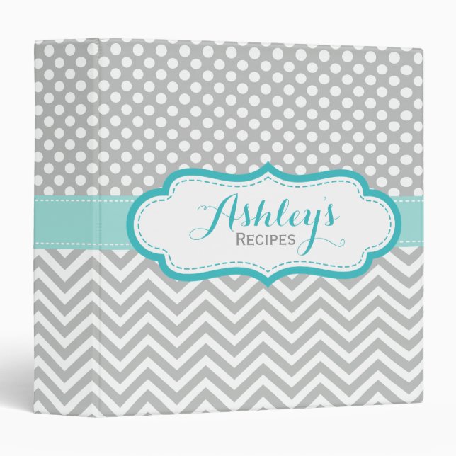 Pois personnalisés Chevron Grey Recette Classeur (Devant/Côté)