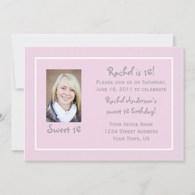 Pois rose sucré 16 Anniversaire Invitation (Devant)