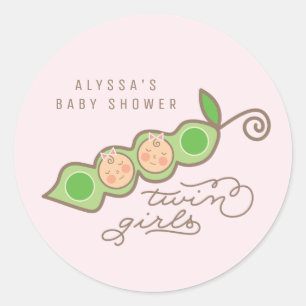 Pois roses dans un Sticker Baby shower jumeaux fil