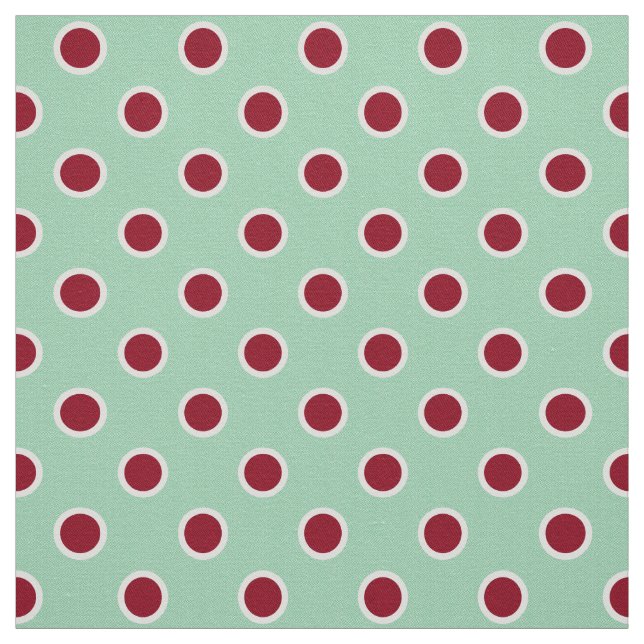 Pois rouge foncé décrit sur le tissu vert clair (Échantillon)