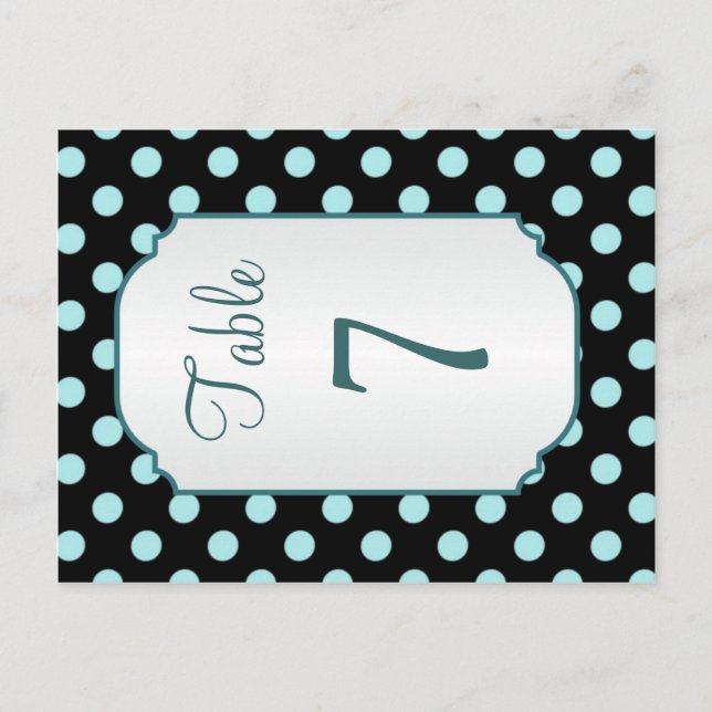 Pois turquoise noir Numéro de table Carte postale (Devant)