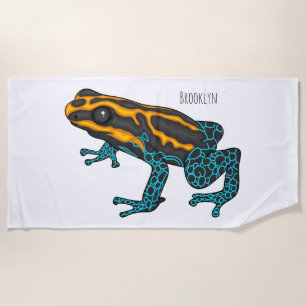 Poison dart frog cartoon illustration beach towel