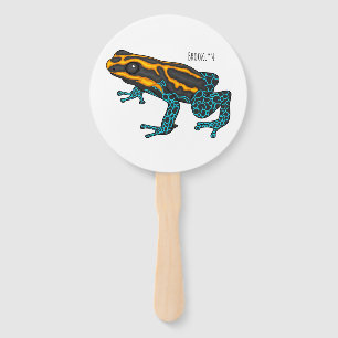 Poison dart frog cartoon illustration hand fan