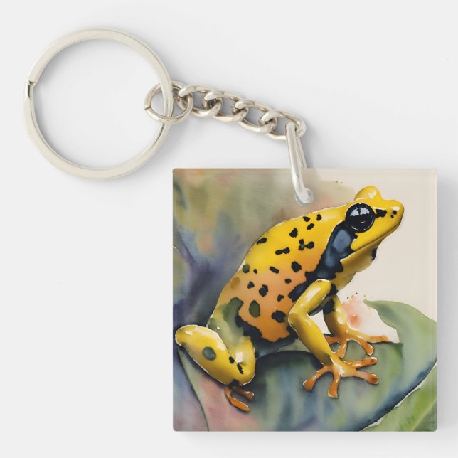 Poison Dart Yellow Frog Watercolor Keychain (Front)