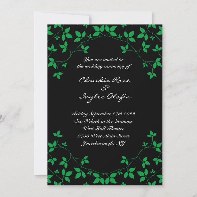 Poison Ivy Black & Green Gothic Faire-part de mari (Devant)
