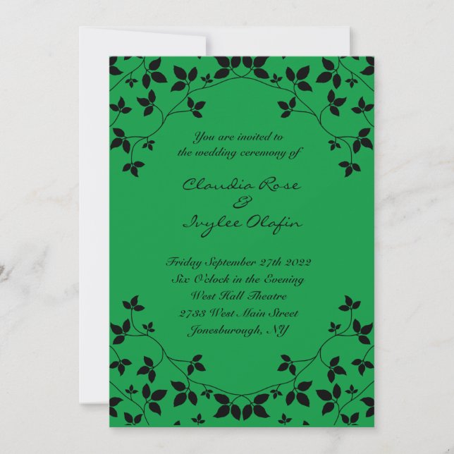 Poison Ivy Green & Black Faire-part de mariage got (Devant)