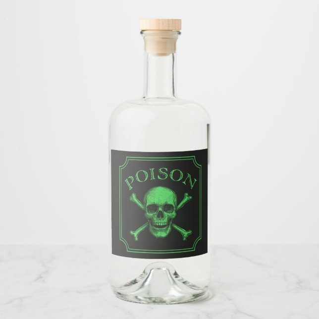 Poison Skull and Crossbones Halloween Design Print Liquor Bottle Label (Front)