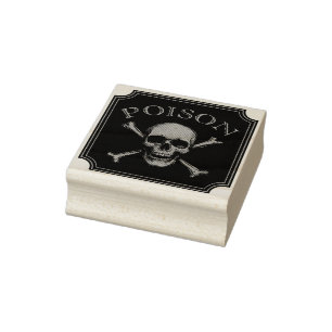 Poison Skull and Crossbones Halloween Design Print Rubber Stamp
