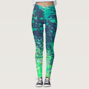 Poison Sky Abstract, Blue Green Splatter Paint Leggings