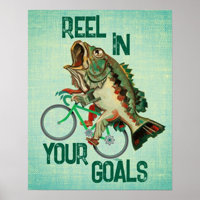 Poisson À Vélo Poster Motivationnel Vert (Devant)
