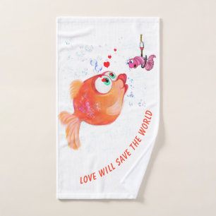 Poisson amusant et Worm Love Cartoon ensemble de s